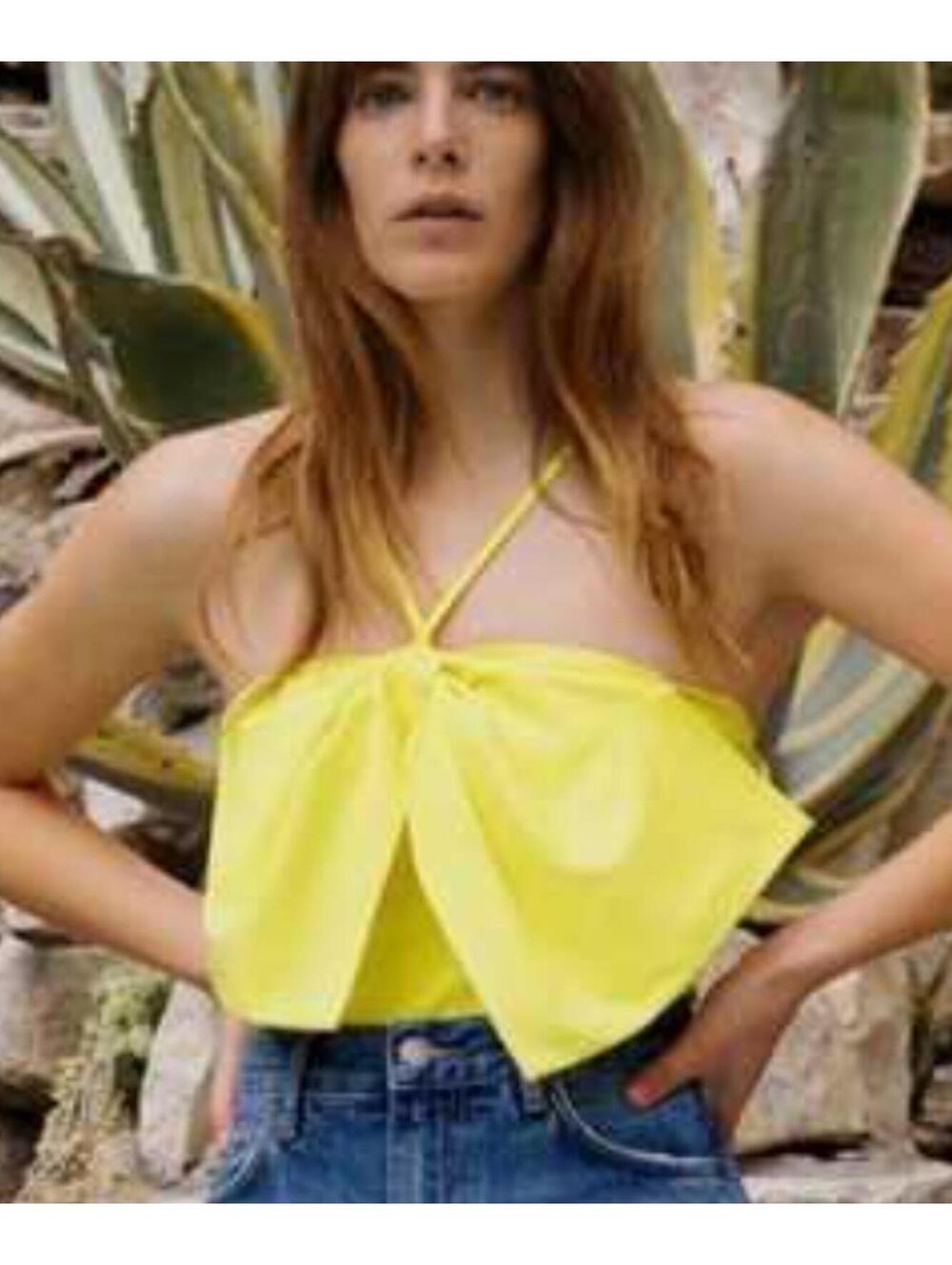 ZARA yellow bow bodysuit sz M
